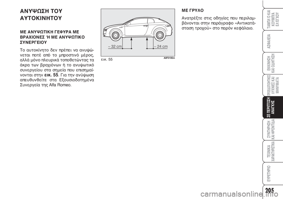 Alfa Romeo Brera/Spider 2009 ΒΙΒΛΙΟ ΧΡΗΣΗΣ ΚΑΙ ΣΥΝΤΗΡΗΣΗΣ (in Greek) 205
ΑΣΦΑΛΕΙΑ
ΠΡΟΕΙΔΟΠΟΙΗΤΙΚΕΣΛΥΧΝΙΕΣ ΚΑΙ
ΜΗΝΥΜΑΤΑ
ΣΕ ΠΕΡΙΠΤΩΣΗ
ΑΝΑΓΚΗΣ
ΣΥΝΤΗΡΗΣΗ
ΚΑΙ ΦΡΟΝΤΙΔΑ
ΤΕΧΝΙΚΑΧΑΡΑΚΤ Alfa Romeo Brera/Spider 2009 ΒΙΒΛΙΟ ΧΡΗΣΗΣ ΚΑΙ ΣΥΝΤΗΡΗΣΗΣ (in Greek) 205
ΑΣΦΑΛΕΙΑ
ΠΡΟΕΙΔΟΠΟΙΗΤΙΚΕΣΛΥΧΝΙΕΣ ΚΑΙ
ΜΗΝΥΜΑΤΑ
ΣΕ ΠΕΡΙΠΤΩΣΗ
ΑΝΑΓΚΗΣ
ΣΥΝΤΗΡΗΣΗ
ΚΑΙ ΦΡΟΝΤΙΔΑ
ΤΕΧΝΙΚΑΧΑΡΑΚΤ