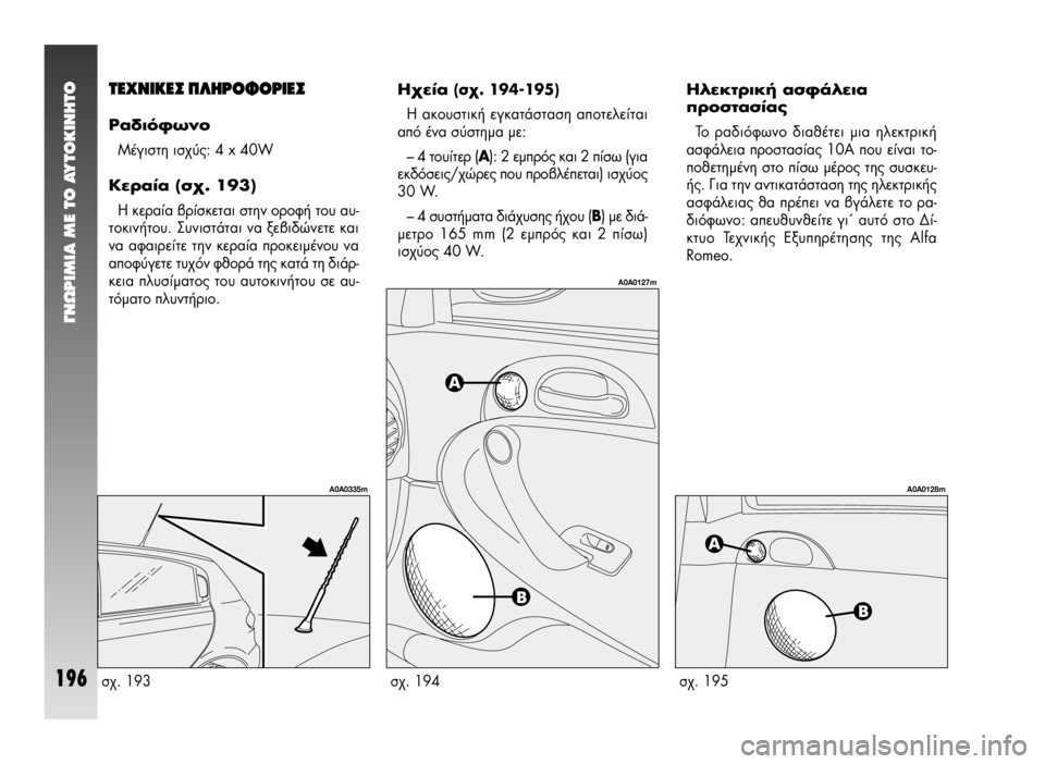 Alfa Romeo 147 2007 ΒΙΒΛΙΟ ΧΡΗΣΗΣ ΚΑΙ ΣΥΝΤΗΡΗΣΗΣ (in Greek) °¡øƒπªπ∞ ª∂ ΔO ∞ÀΔO∫π¡∏ΔO
196
Δ∂áπ∫∂™ ¶§∏ƒ√º√ƒπ∂™
ƒ·‰ÈfiʈÓÔ
ª¤ÁÈÛÙË ÈÛ¯‡˜: 4 x 40W
∫ÂÚ·›· (Û¯. 193)
∏ ÎÂÚ· Alfa Romeo 147 2007 ΒΙΒΛΙΟ ΧΡΗΣΗΣ ΚΑΙ ΣΥΝΤΗΡΗΣΗΣ (in Greek) °¡øƒπªπ∞ ª∂ ΔO ∞ÀΔO∫π¡∏ΔO
196
Δ∂áπ∫∂™ ¶§∏ƒ√º√ƒπ∂™
ƒ·‰ÈfiʈÓÔ
ª¤ÁÈÛÙË ÈÛ¯‡˜: 4 x 40W
∫ÂÚ·›· (Û¯. 193)
∏ ÎÂÚ·