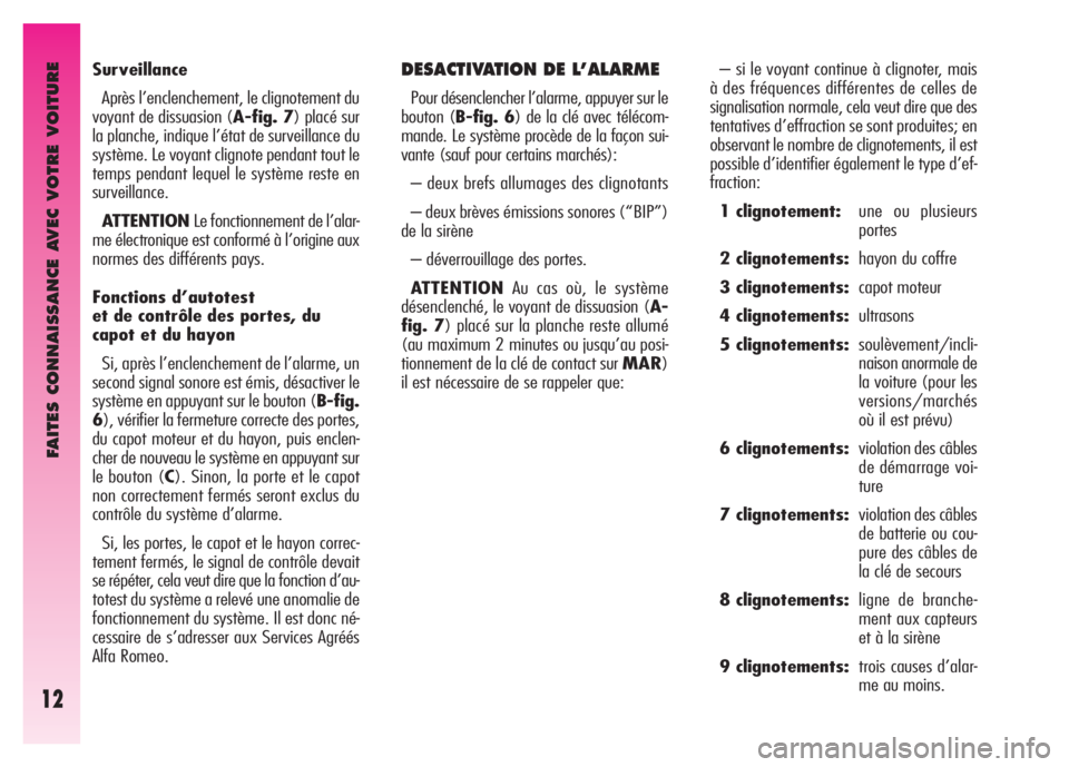 Alfa Romeo GT 2008  Notice dentretien (in French) FAITES CONNAISSANCE AVEC VOTRE VOITURE
12
– si le voyant continue à clignoter, mais
à des fréquences différentes de celles de
signalisation normale, cela veut dire que des
tentatives d’effract