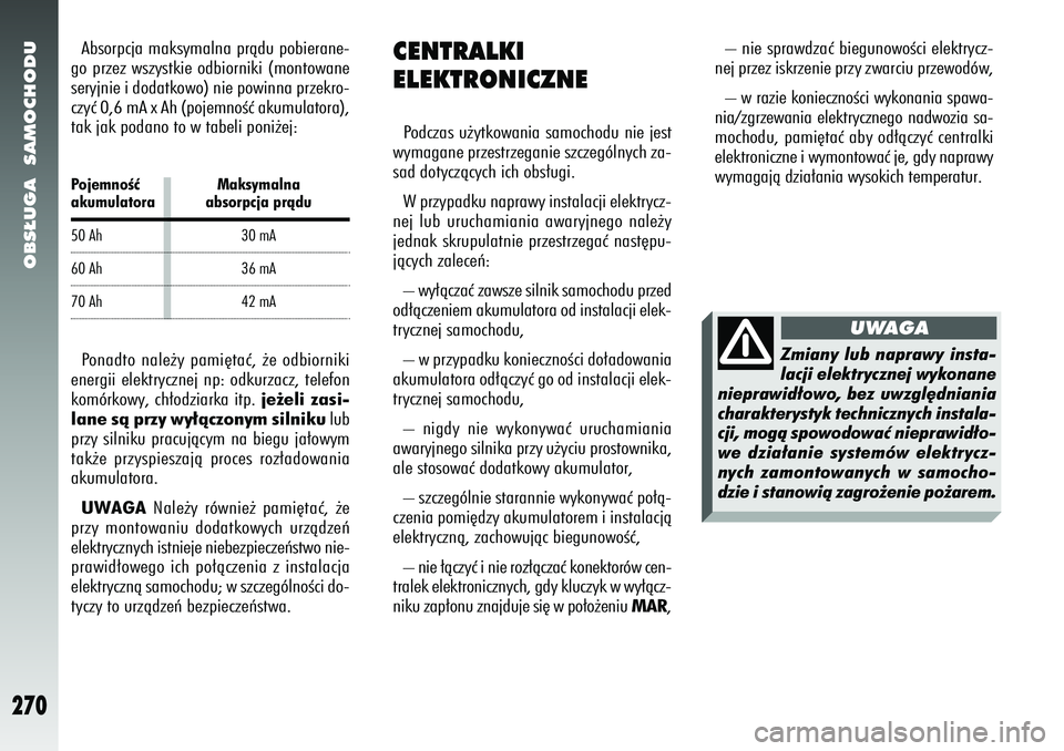 Alfa Romeo 156 2007 Instrukcja obsługi (in Polish) OBS¸UGA SAMOCHODU
270
– nie sprawdzaç biegunowoÊci elektrycz-
nej przez iskrzenie przy zwarciu przewodów,
– w razie koniecznoÊci wykonania spawa-
nia/zgrzewania elektrycznego nadwozia sa-
m Alfa Romeo 156 2007 Instrukcja obsługi (in Polish) OBS¸UGA SAMOCHODU
270
– nie sprawdzaç biegunowoÊci elektrycz-
nej przez iskrzenie przy zwarciu przewodów,
– w razie koniecznoÊci wykonania spawa-
nia/zgrzewania elektrycznego nadwozia sa-
m
