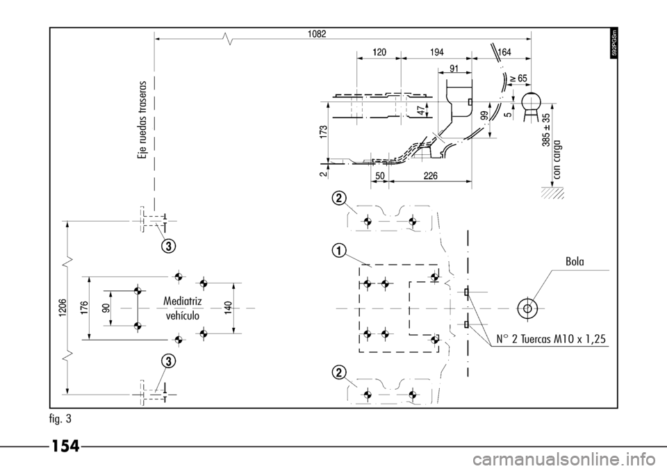 Alfa Romeo 166 2008 Manual de Empleo y Cuidado (in Spanish) 154
592PGSm
fig. 3
Eje ruedas traseras
Mediatriz
vehículo
N° 2 Tuercas M10 x 1,25Bola
con carga Alfa Romeo 166 2008 Manual de Empleo y Cuidado (in Spanish) 154
592PGSm
fig. 3
Eje ruedas traseras
Mediatriz
vehículo
N° 2 Tuercas M10 x 1,25Bola
con carga