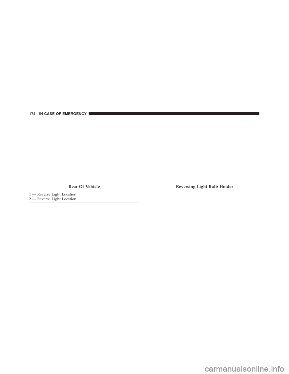 Alfa Romeo 4C Spider 2018  Owners Manual Rear Of Vehicle
1 — Reverse Light Location
2 — Reverse Light Location
Reversing Light Bulb Holder
174 IN CASE OF EMERGENCY 
