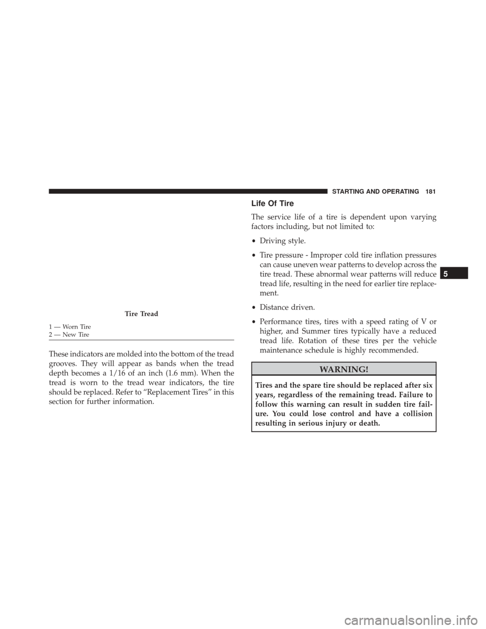 Alfa Romeo 4C Spider 2017 Owners Manual These indicators are molded into the bottom of the tread
grooves. They will appear as bands when the tread
depth becomes a 1/16 of an inch (1.6 mm). When the
tread is worn to the tread wear indicators Alfa Romeo 4C Spider 2017 Owners Manual These indicators are molded into the bottom of the tread
grooves. They will appear as bands when the tread
depth becomes a 1/16 of an inch (1.6 mm). When the
tread is worn to the tread wear indicators