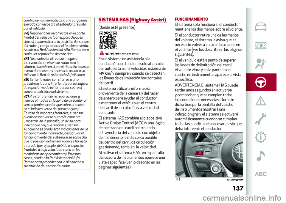 Alfa Romeo Giulia 2020  Manual del propietario (in Spanish) ���	�����
� �
� ��� �������
���� � ��� ����� ���
����	��
� ��� �������� �� ������
�� ����	�
���
��� �� �	��#������
���
�!