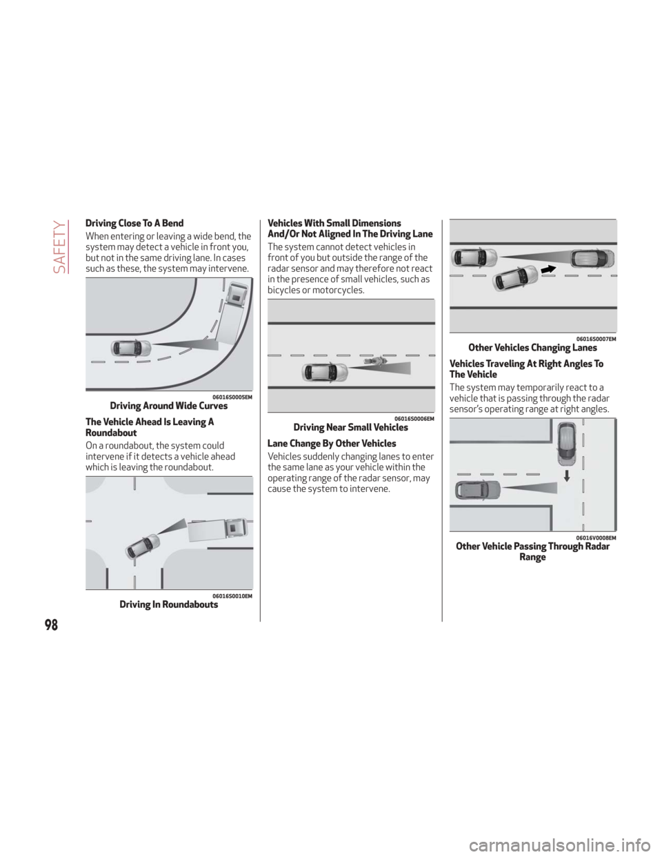 Alfa Romeo Giulia 2018 User Guide Driving Close To A Bend
When entering or leaving a wide bend, the
system may detect a vehicle in front you,
but not in the same driving lane. In cases
such as these, the system may intervene.
The Vehi Alfa Romeo Giulia 2018 User Guide Driving Close To A Bend
When entering or leaving a wide bend, the
system may detect a vehicle in front you,
but not in the same driving lane. In cases
such as these, the system may intervene.
The Vehi