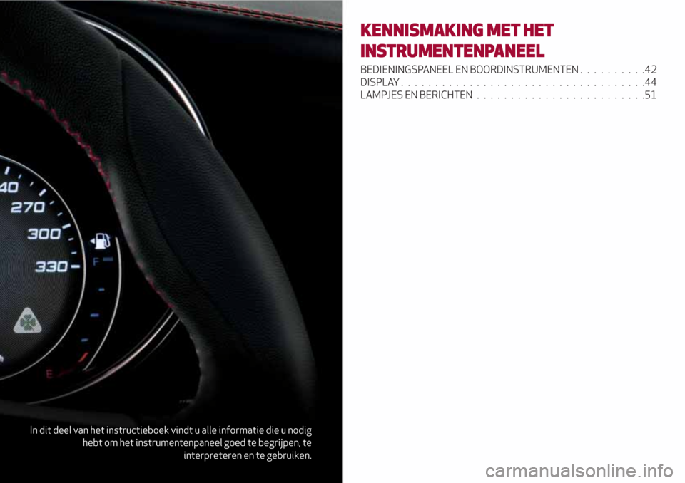 Alfa Romeo Giulia 2017  Handleiding (in Dutch) In dit deel van het instructieboek vindt u alle informatie die u nodig
hebt om het instrumentenpaneel goed te begrijpen, te
interpreteren en te gebruiken.
KENNISMAKING MET HET
INSTRUMENTENPANEEL
BEDIE