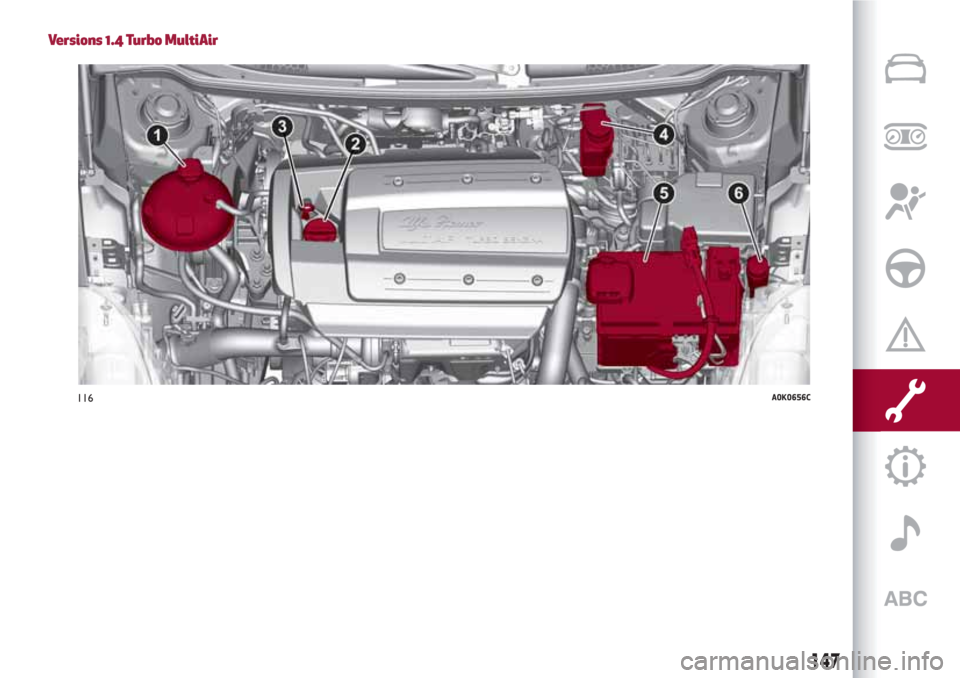Alfa Romeo Giulietta 2018 Manuel du propriétaire (in French) Versions 1.4 Turbo MultiAir
116A0K0656C
147 Alfa Romeo Giulietta 2018 Manuel du propriétaire (in French) Versions 1.4 Turbo MultiAir
116A0K0656C
147