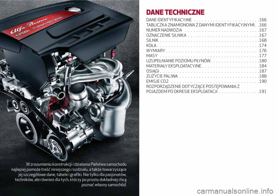 Alfa Romeo Giulietta 2018 Instrukcja Obsługi (in Polish) W zrozumieniu konstrukcji i działania Państwa samochodu
najlepiej pomoże treść niniejszego rozdziału, a także towarzyszące
jej szczegółowe dane, tabele i grafiki. Nie tylko dla pasjonatów,
Alfa Romeo Giulietta 2018 Instrukcja Obsługi (in Polish) W zrozumieniu konstrukcji i działania Państwa samochodu
najlepiej pomoże treść niniejszego rozdziału, a także towarzyszące
jej szczegółowe dane, tabele i grafiki. Nie tylko dla pasjonatów,