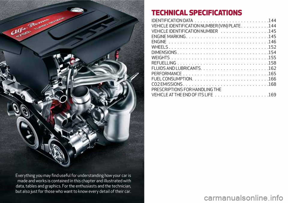 Alfa Romeo Giulietta 2017  Owners Manual Everything you may find useful for understanding how your car is
made and works is contained in this chapter and illustrated with
data, tables and graphics. For the enthusiasts and the technician,
but
