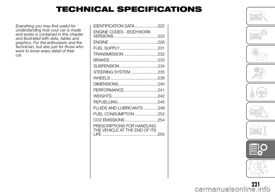 Alfa Romeo Giulietta 2016 Owners Manual TECHNICAL SPECIFICATIONS
Everything you may find useful for
understanding how your car is made
and works is contained in this chapter
and illustrated with data, tables and
graphics. For the enthusiast Alfa Romeo Giulietta 2016 Owners Manual TECHNICAL SPECIFICATIONS
Everything you may find useful for
understanding how your car is made
and works is contained in this chapter
and illustrated with data, tables and
graphics. For the enthusiast