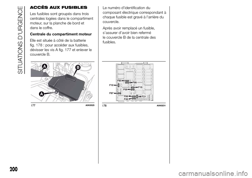 Alfa Romeo Giulietta 2015  Manuel du propriétaire (in French) ACCÈS AUX FUSIBLES
Les fusibles sont groupés dans trois
centrales logées dans le compartiment
moteur, sur la planche de bord et
dans le coffre.
Centrale du compartiment moteur
Elle est située à c