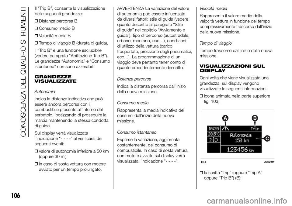 Alfa Romeo Giulietta 2015  Manuale del proprietario (in Italian) ❒Distanza percorsa B
❒Consumo medio B
❒Velocità media B
❒Tempo di viaggio B (durata di guida).
Il “Trip B” è una funzione escludibile
(vedere paragrafo “Abilitazione Trip B”).
Le gra