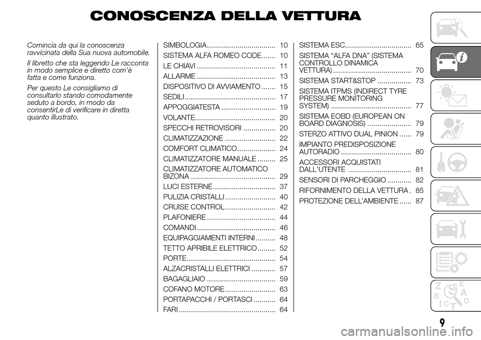 Alfa Romeo Giulietta 2015 Manuale del proprietario (in Italian) CONOSCENZA DELLA VETTURA
Comincia da qui la conoscenza
ravvicinata della Sua nuova automobile.
Il libretto che sta leggendo Le racconta
in modo semplice e diretto comè
fatta e come funziona.
Per que Alfa Romeo Giulietta 2015 Manuale del proprietario (in Italian) CONOSCENZA DELLA VETTURA
Comincia da qui la conoscenza
ravvicinata della Sua nuova automobile.
Il libretto che sta leggendo Le racconta
in modo semplice e diretto comè
fatta e come funziona.
Per que