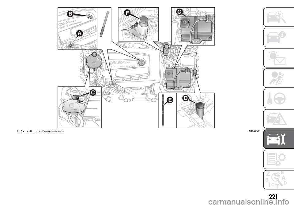 Alfa Romeo Giulietta 2015 Handleiding (in Dutch) .
G
187 - 1750 Turbo BenzineversiesA0K0657
221 Alfa Romeo Giulietta 2015 Handleiding (in Dutch) .
G
187 - 1750 Turbo BenzineversiesA0K0657
221