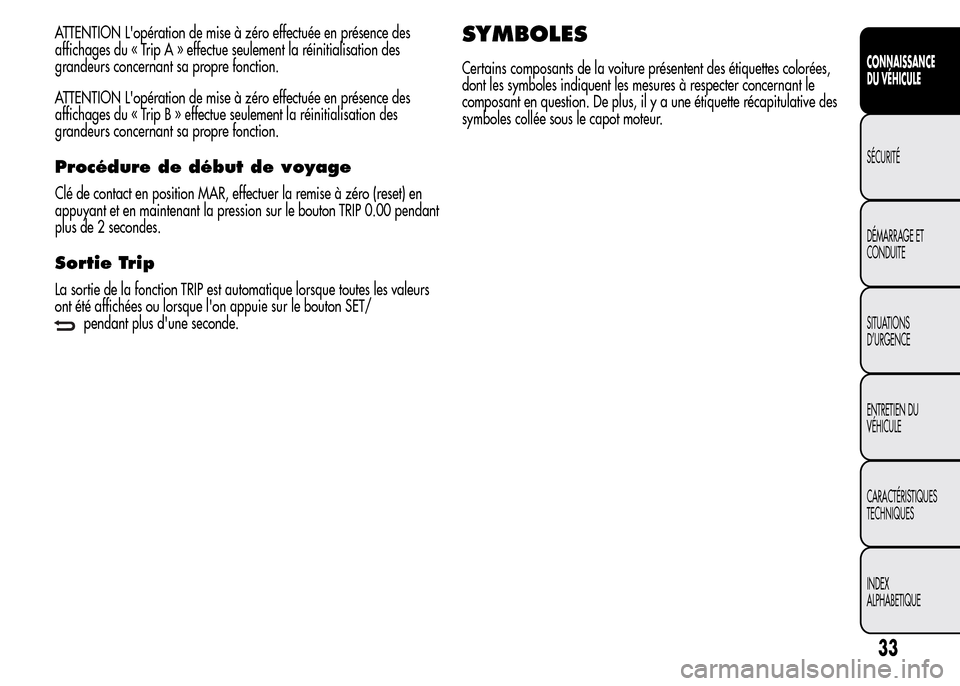 Alfa Romeo MiTo 2016 Manuel du propriétaire (in French) ATTENTION Lopération de mise à zéro effectuée en présence des
affichages du « Trip A » effectue seulement la réinitialisation des
grandeurs concernant sa propre fonction.
ATTENTION Lopérati Alfa Romeo MiTo 2016 Manuel du propriétaire (in French) ATTENTION Lopération de mise à zéro effectuée en présence des
affichages du « Trip A » effectue seulement la réinitialisation des
grandeurs concernant sa propre fonction.
ATTENTION Lopérati