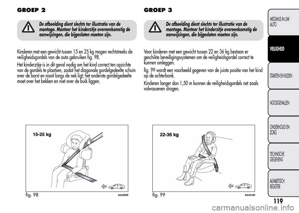 Alfa Romeo MiTo 2016 Handleiding (in Dutch) GROEP 2
De afbeelding dient slechts ter illustratie van de
montage. Monteer het kinderzitje overeenkomstig de
aanwijzingen, die bijgesloten moeten zijn.
Kinderen met een gewicht tussen 15 en 25 kg mog Alfa Romeo MiTo 2016 Handleiding (in Dutch) GROEP 2
De afbeelding dient slechts ter illustratie van de
montage. Monteer het kinderzitje overeenkomstig de
aanwijzingen, die bijgesloten moeten zijn.
Kinderen met een gewicht tussen 15 en 25 kg mog