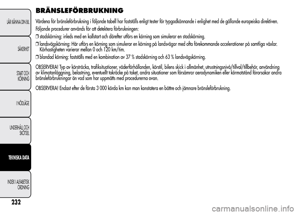 Alfa Romeo MiTo 2016 Ägarmanual (in Swedish) BRÄNSLEFÖRBRUKNING
Värdena för bränsleförbrukning i följande tabell har fastställs enligt tester för typgodkännande i enlighet med de gällande europeiska direktiven.
Följande procedurer an Alfa Romeo MiTo 2016 Ägarmanual (in Swedish) BRÄNSLEFÖRBRUKNING
Värdena för bränsleförbrukning i följande tabell har fastställs enligt tester för typgodkännande i enlighet med de gällande europeiska direktiven.
Följande procedurer an