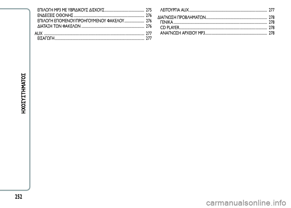 Alfa Romeo MiTo 2016  Εγχειρίδιο χρήσης (in Greek) ΕΠΙΛΟΓΗ MP3 ΜΕ ΥΒΡΙΔΙΚΟΥΣ ΔΙΣΚΟΥΣ................................................ 275
ΕΝΔΕΙΞΕΙΣ ΟΘΟΝΗΣ ........................................................