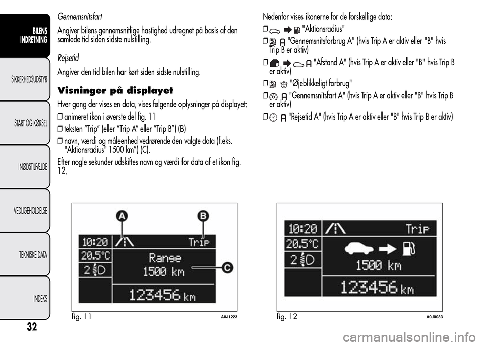 Alfa Romeo MiTo 2015  Instruktionsbog (in Danish) Gennemsnitsfart
Angiver bilens gennemsnitlige hastighed udregnet på basis af den
samlede tid siden sidste nulstilling.
Rejsetid
Angiver den tid bilen har kørt siden sidste nulstilling.
Visninger på