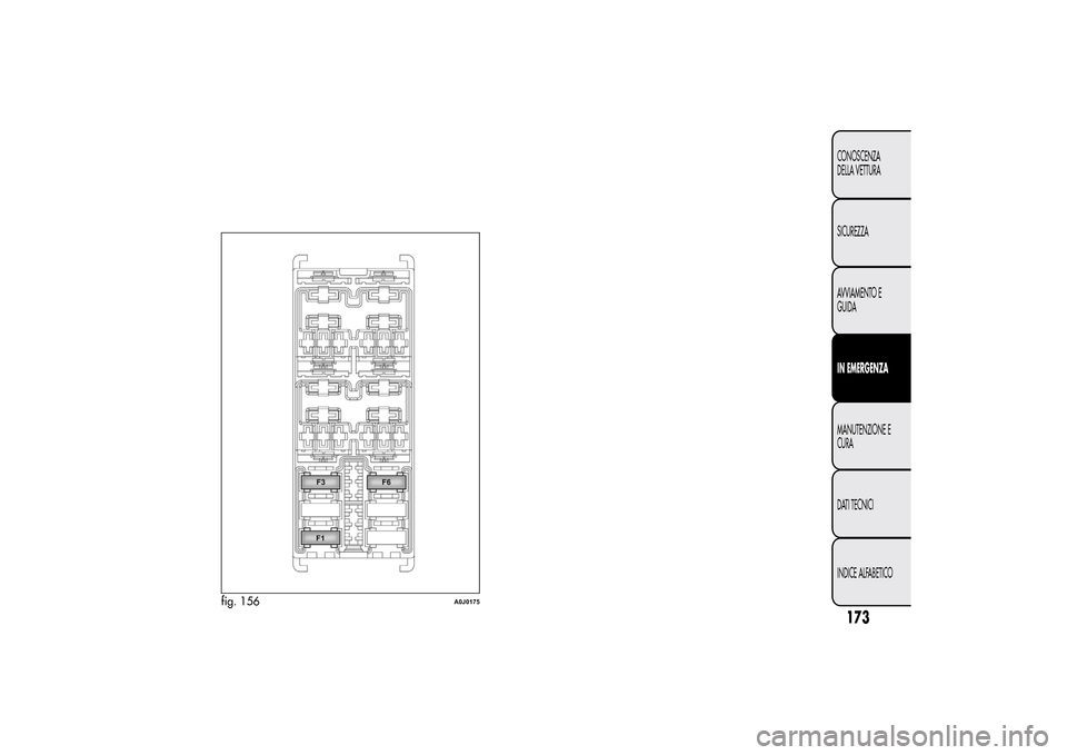 Alfa Romeo MiTo 2014 Manuale del proprietario (in Italian) fig. 156
A0J0175
173CONOSCENZA
DELLA VETTURA
SICUREZZA
AVVIAMENTO E
GUIDAIN EMERGENZAMANUTENZIONE E
CURA
DATI TECNICI
INDICE ALFABETICO Alfa Romeo MiTo 2014 Manuale del proprietario (in Italian) fig. 156
A0J0175
173CONOSCENZA
DELLA VETTURA
SICUREZZA
AVVIAMENTO E
GUIDAIN EMERGENZAMANUTENZIONE E
CURA
DATI TECNICI
INDICE ALFABETICO