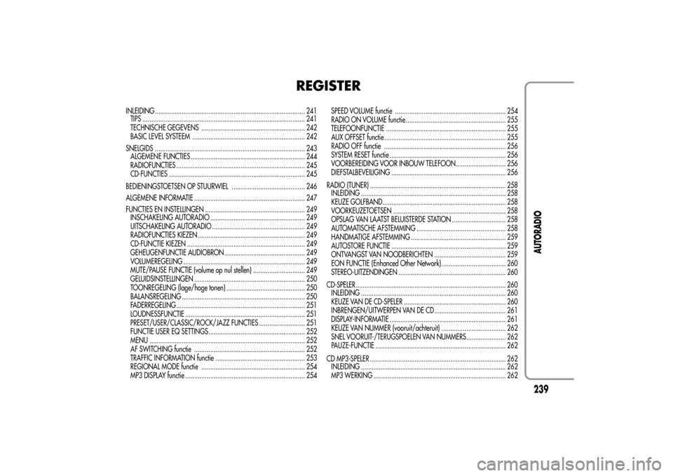 Alfa Romeo MiTo 2014  Handleiding (in Dutch) INLEIDING .................................................................................... 241
TIPS ........................................................................................... 241
