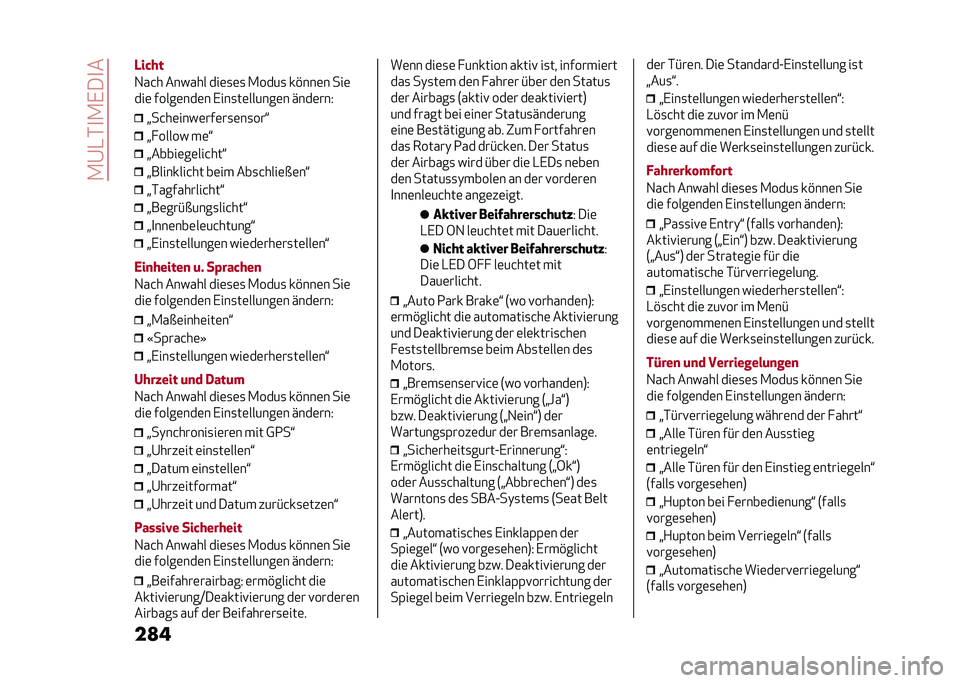 Alfa Romeo Stelvio 2020  Betriebsanleitung (in German) ��.�@�-�*�
�.�,��
�
��
��/��"��
�1��&� ������ ���	�
�	�
 �.����
 ��%���	� ���	
���	 �����	���	� �,���
��	������	� ����	���5
�>��&��	����	���	�