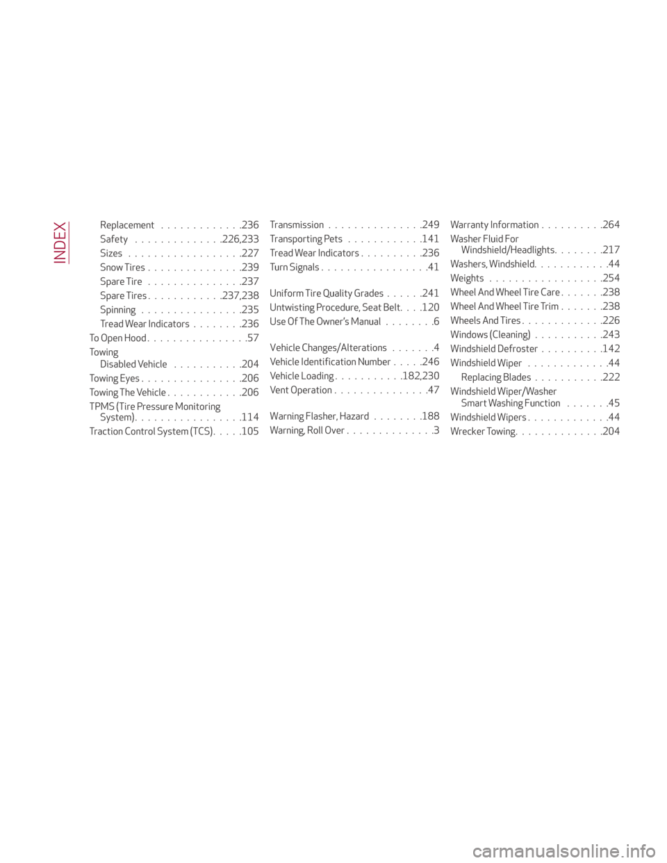 Alfa Romeo Stelvio 2018 Owners Manual Replacement.............236
Safety ............. .226,233
Sizes ................. .227
Snow Tires .............. .239
Spare Tire .............. .237
Spare Tires ............237,238
Spinning .......... Alfa Romeo Stelvio 2018 Owners Manual Replacement.............236
Safety ............. .226,233
Sizes ................. .227
Snow Tires .............. .239
Spare Tire .............. .237
Spare Tires ............237,238
Spinning ..........