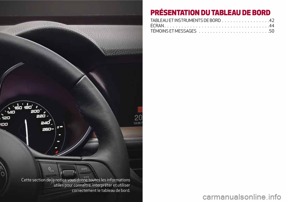 Alfa Romeo Stelvio 2017  Manuel du propriétaire (in French) Cette section de la notice vous donne toutes les informations
utiles pour connaître, interpréter et utiliser
correctement le tableau de bord.
PRÉSENTATION DU TABLEAU DE BORD
TABLEAU ET INSTRUMENTS 