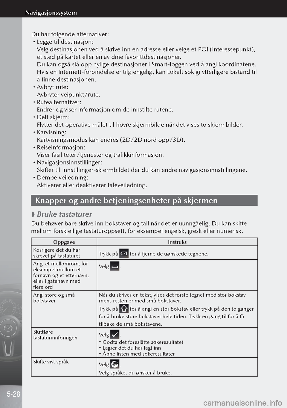 MAZDA MODEL 3 HATCHBACK 2019 Brukerhåndbok (in Norwegian) Du har følgende alternativer: Legge til destinasjon:
Velg destinasjonen ved å skrive inn en adresse eller velge et POI (interessepunkt),
et sted på kartet eller en av dine favorittdestinasjoner MAZDA MODEL 3 HATCHBACK 2019 Brukerhåndbok (in Norwegian) Du har følgende alternativer: Legge til destinasjon:
Velg destinasjonen ved å skrive inn en adresse eller velge et POI (interessepunkt),
et sted på kartet eller en av dine favorittdestinasjoner