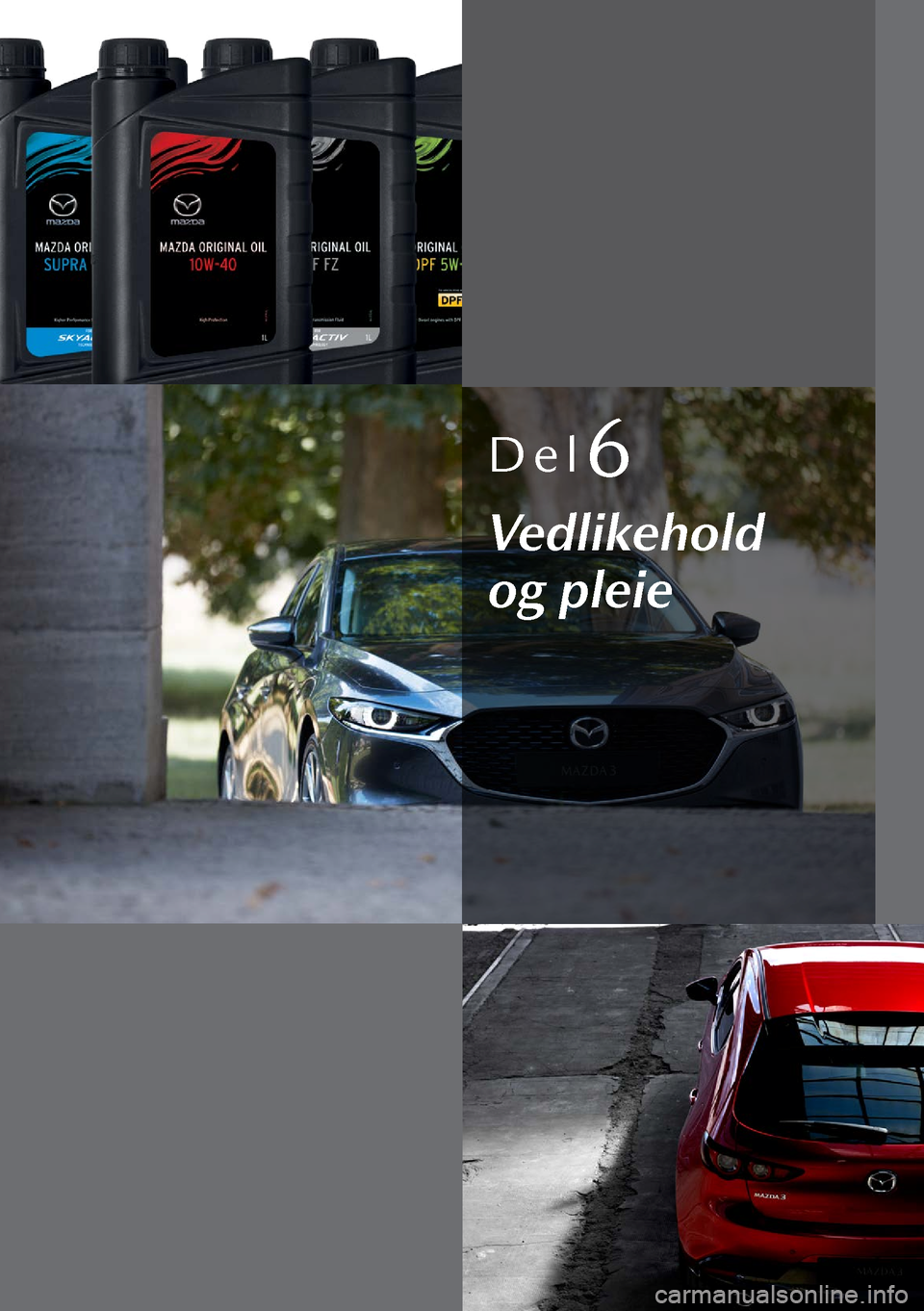 MAZDA MODEL 3 HATCHBACK 2019  Brukerhåndbok (in Norwegian) Del6
Vedlikehold 
og pleie  