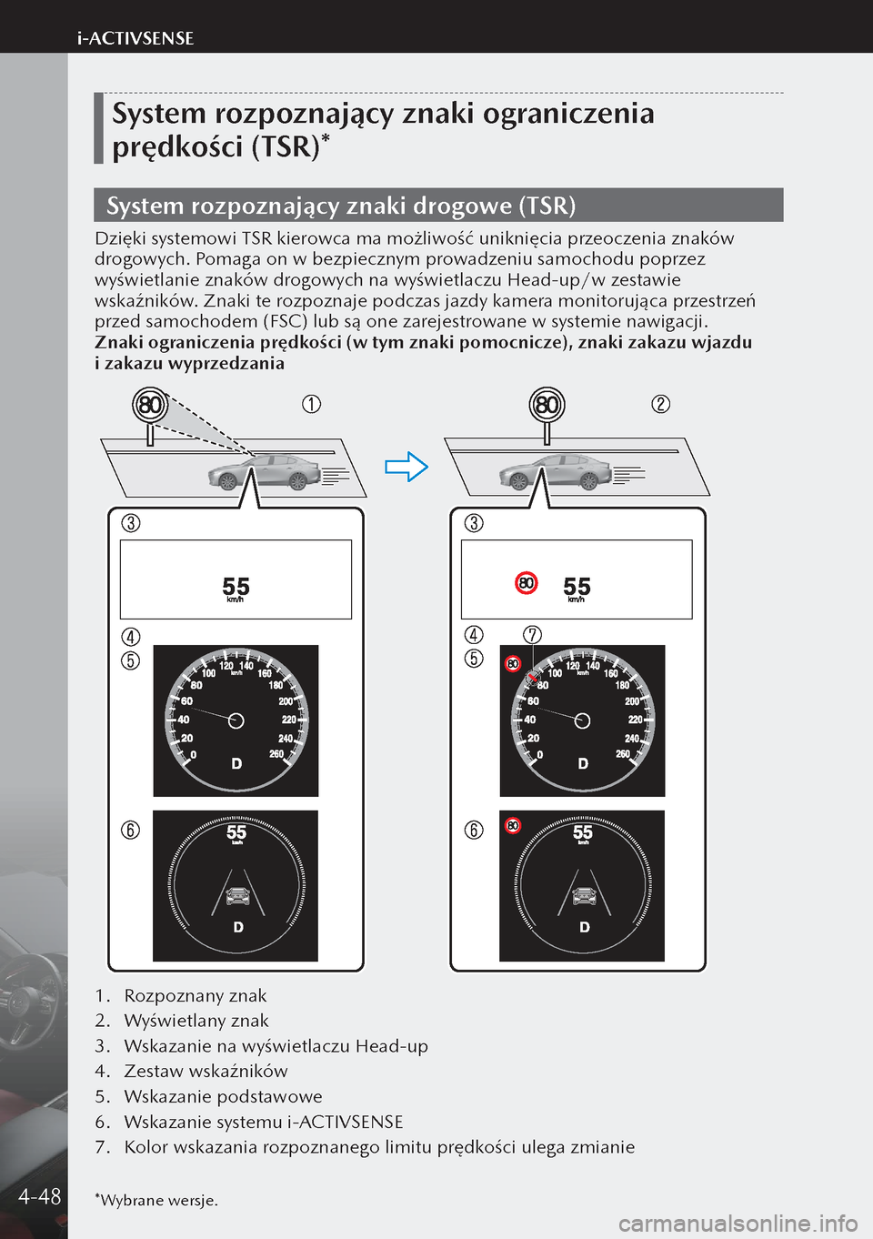 MAZDA MODEL 3 HATCHBACK 2019 Instrukcja Obsługi (in Polish) *Wybrane wersje.
System rozpoznający znaki ograniczenia
prędkości (TSR)*
System rozpoznający znaki drogowe (TSR)
Dzięki systemowi TSR kierowca ma możliwość uniknięcia przeoczenia znaków
dr MAZDA MODEL 3 HATCHBACK 2019 Instrukcja Obsługi (in Polish) *Wybrane wersje.
System rozpoznający znaki ograniczenia
prędkości (TSR)*
System rozpoznający znaki drogowe (TSR)
Dzięki systemowi TSR kierowca ma możliwość uniknięcia przeoczenia znaków
dr