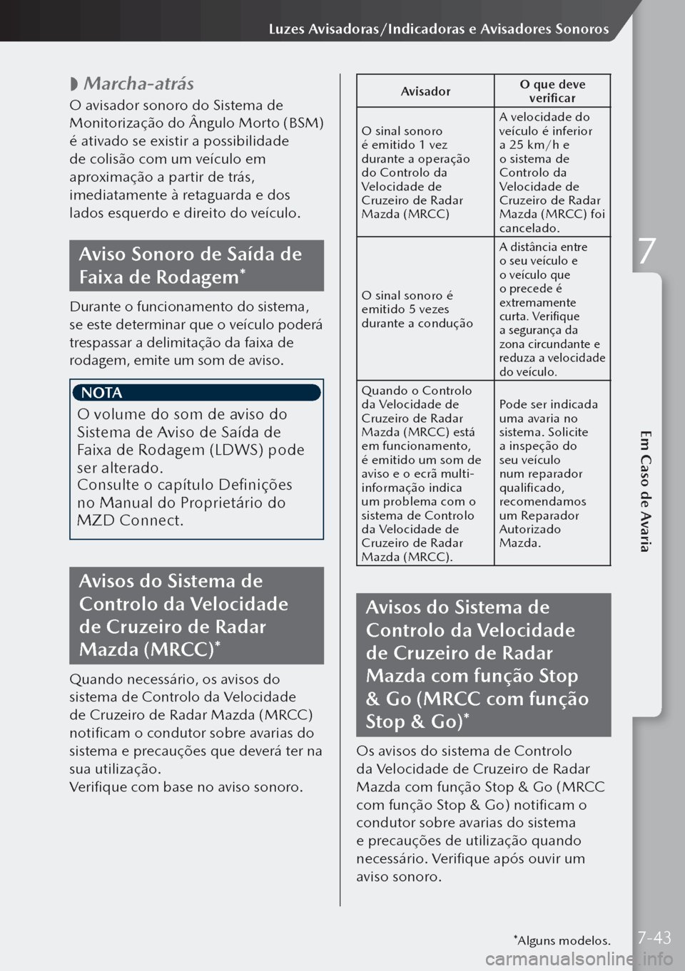 MAZDA MODEL 3 HATCHBACK 2019  Manual do proprietário (in Portuguese)  
 Marcha-atrás
O avisador sonoro do Sistema de 
Monitorização do Ângulo Morto (BSM) 
é ativado se existir a possibilidade 
de colisão com um veículo em 
aproximação a partir de trás, 
ime