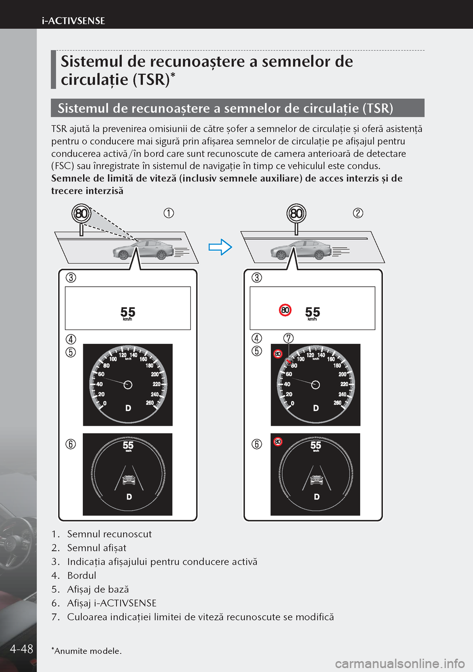 MAZDA MODEL 3 HATCHBACK 2019 Manualul de utilizare (in Romanian) *Anumite modele.
Sistemul de recunoaștere a semnelor de
circulație (TSR)*
Sistemul de recunoaștere a semnelor de circulație (TSR)
TSR ajută la prevenirea omisiunii de către şofer a semnelor de MAZDA MODEL 3 HATCHBACK 2019 Manualul de utilizare (in Romanian) *Anumite modele.
Sistemul de recunoaștere a semnelor de
circulație (TSR)*
Sistemul de recunoaștere a semnelor de circulație (TSR)
TSR ajută la prevenirea omisiunii de către şofer a semnelor de