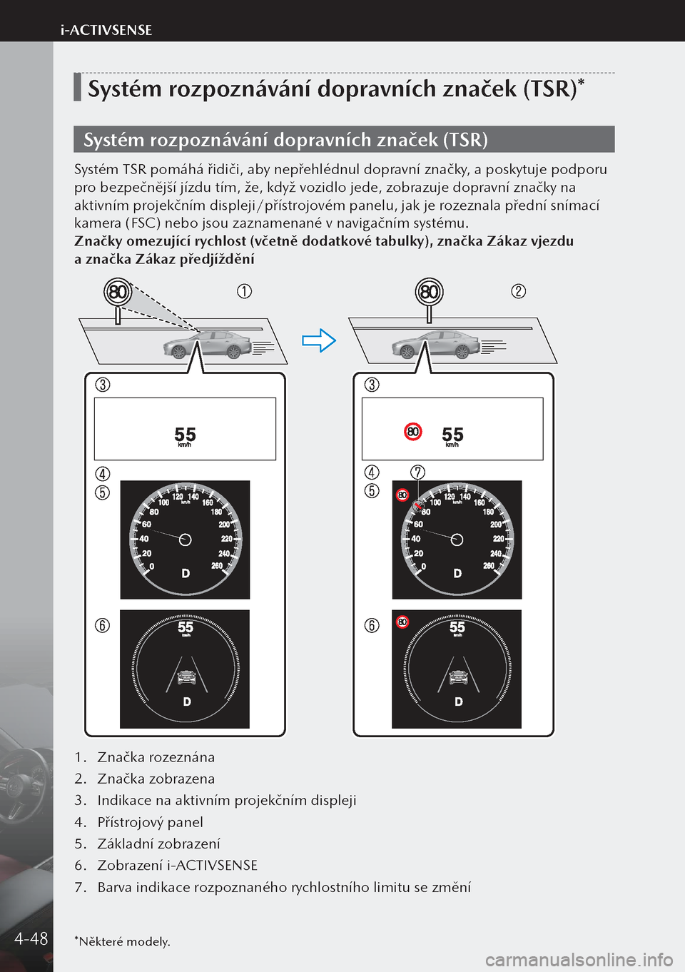 MAZDA MODEL 3 HATCHBACK 2019 Návod k obsluze (in Czech) *Některé modely.
Systém rozpoznávání dopravních značek (TSR)*
Systém rozpoznávání dopravních značek (TSR)
Systém TSR pomáhá řidiči, aby nepřehlédnul dopravní značky, a poskytuje MAZDA MODEL 3 HATCHBACK 2019 Návod k obsluze (in Czech) *Některé modely.
Systém rozpoznávání dopravních značek (TSR)*
Systém rozpoznávání dopravních značek (TSR)
Systém TSR pomáhá řidiči, aby nepřehlédnul dopravní značky, a poskytuje