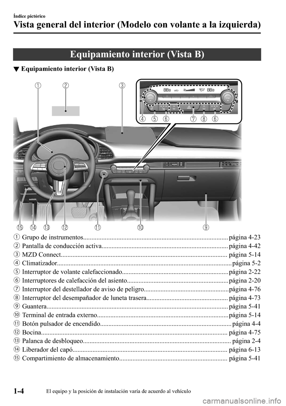 MAZDA MODEL 3 HATCHBACK 2018  Manual del propietario (in Spanish)  �(�T�X�L�S�D�P�L�H�Q�W�R��L�Q�W�H�U�L�R�U���9�L�V�W�D��%�
▼�(�T�X�L�S�D�P�L�H�Q�W�R��L�Q�W�H�U�L�R�U���9�L�V�W�D��%�
ƒ�*�U�X�S�R��G�H��L�Q�V�W�U�X�P�H�Q�W�R�V�������������