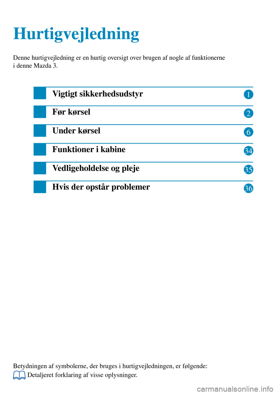 MAZDA MODEL 3 HATCHBACK 2016  Hurtigvejledning (in Danish) 