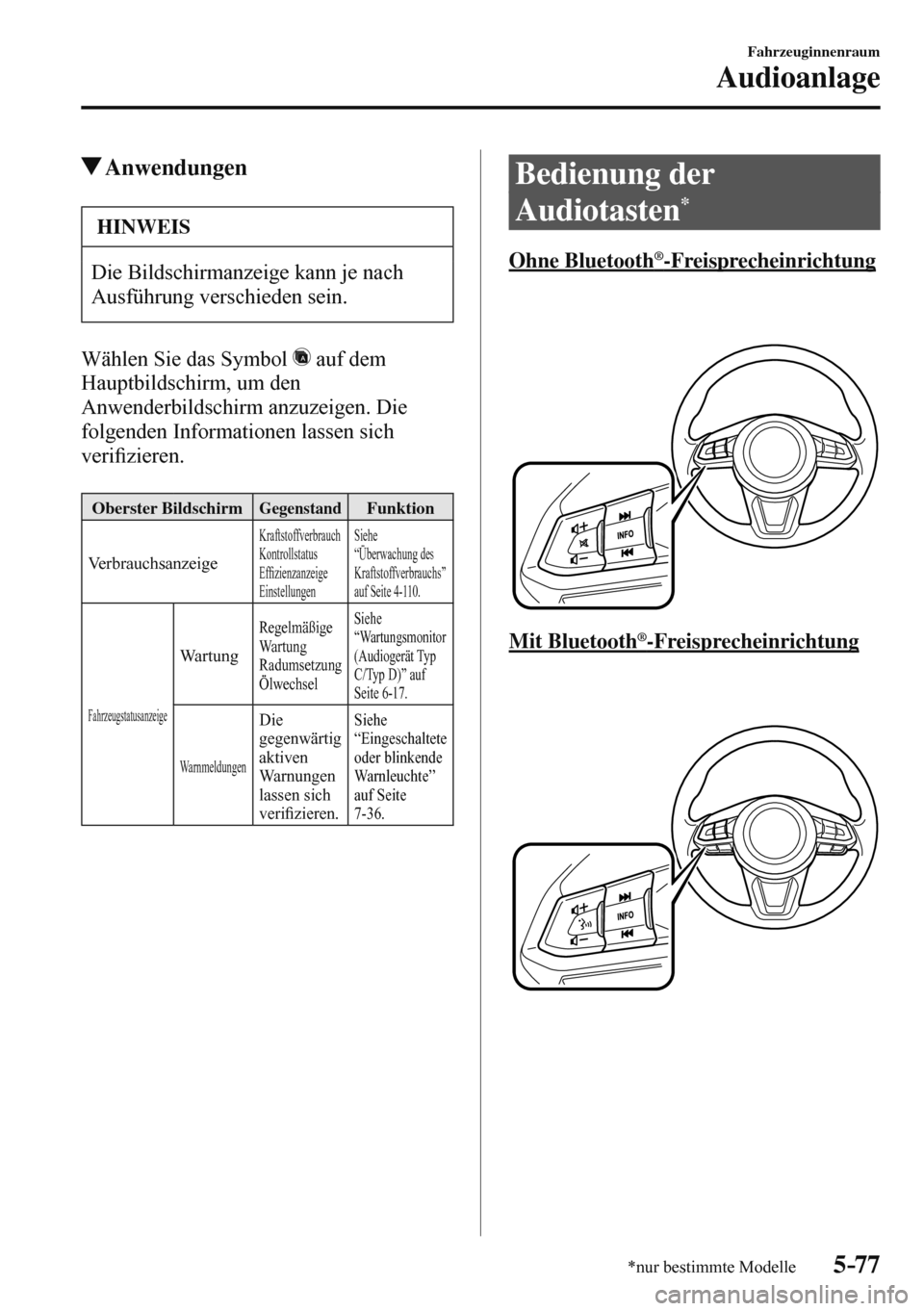 MAZDA MODEL 3 HATCHBACK 2016  Betriebsanleitung (in German) 5–77
Fahrzeuginnenraum
Audioanlage
*nur bestimmte Modelle
 Anwendungen
 HINWEIS
 Die Bildschirmanzeige kann je nach 
Ausführung verschieden sein. 
  Wählen Sie das Symbol  
  auf dem 
Hauptbildsch
