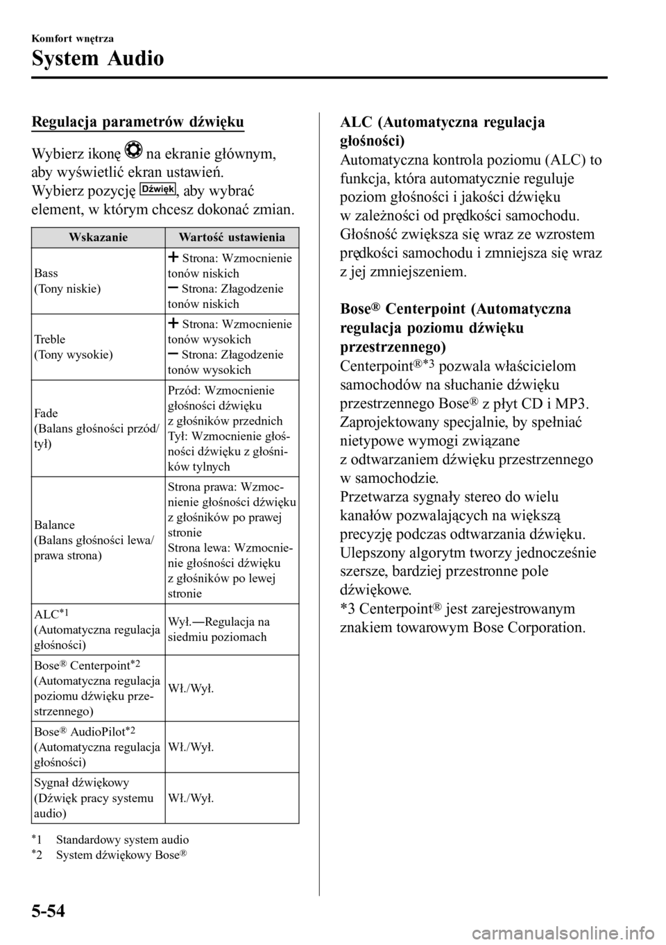 MAZDA MODEL 3 HATCHBACK 2016 Instrukcja Obsługi (in Polish) Regulacja parametrów dźwięku
Wybierz ikonę na ekranie głównym,
aby wyświetlić ekran ustawień.
Wybierz pozycję
Dźwięk, aby wybrać
element, w którym chcesz dokonać zmian.
Wskazanie Wart MAZDA MODEL 3 HATCHBACK 2016 Instrukcja Obsługi (in Polish) Regulacja parametrów dźwięku
Wybierz ikonę na ekranie głównym,
aby wyświetlić ekran ustawień.
Wybierz pozycję
Dźwięk, aby wybrać
element, w którym chcesz dokonać zmian.
Wskazanie Wart