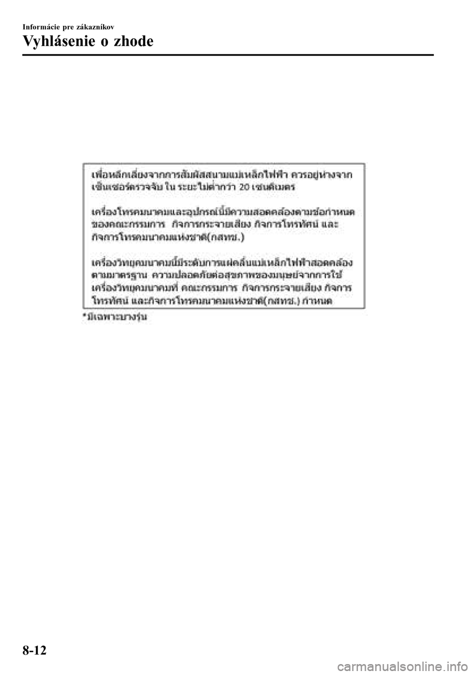 MAZDA MODEL 3 HATCHBACK 2016  Užívateľská príručka (in Slovak) Informácie pre zákazníkov
Vyhlásenie o zhode
8-12 