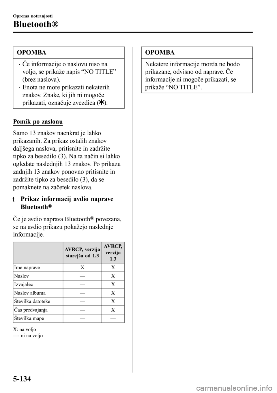 MAZDA MODEL 3 HATCHBACK 2016 Priročnik za lastnika (in Slovenian) OPOMBA
•Če informacije o naslovu niso na
voljo, se prikaže napis “NO TITLE”
(brez naslova).
•Enota ne more prikazati nekaterih
znakov. Znake, ki jih ni mogoče
prikazati, označuje zvezdica MAZDA MODEL 3 HATCHBACK 2016 Priročnik za lastnika (in Slovenian) OPOMBA
•Če informacije o naslovu niso na
voljo, se prikaže napis “NO TITLE”
(brez naslova).
•Enota ne more prikazati nekaterih
znakov. Znake, ki jih ni mogoče
prikazati, označuje zvezdica