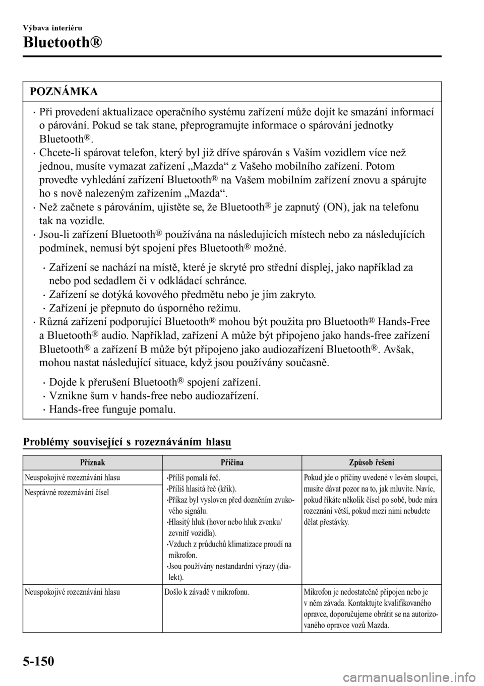 MAZDA MODEL 3 HATCHBACK 2016  Návod k obsluze (in Czech) POZNÁMKA
•Při provedení aktualizace operačního systému zařízení může dojít ke smazání informací
o párování. Pokud se tak stane, přeprogramujte informace o spárování jednotky
Bl