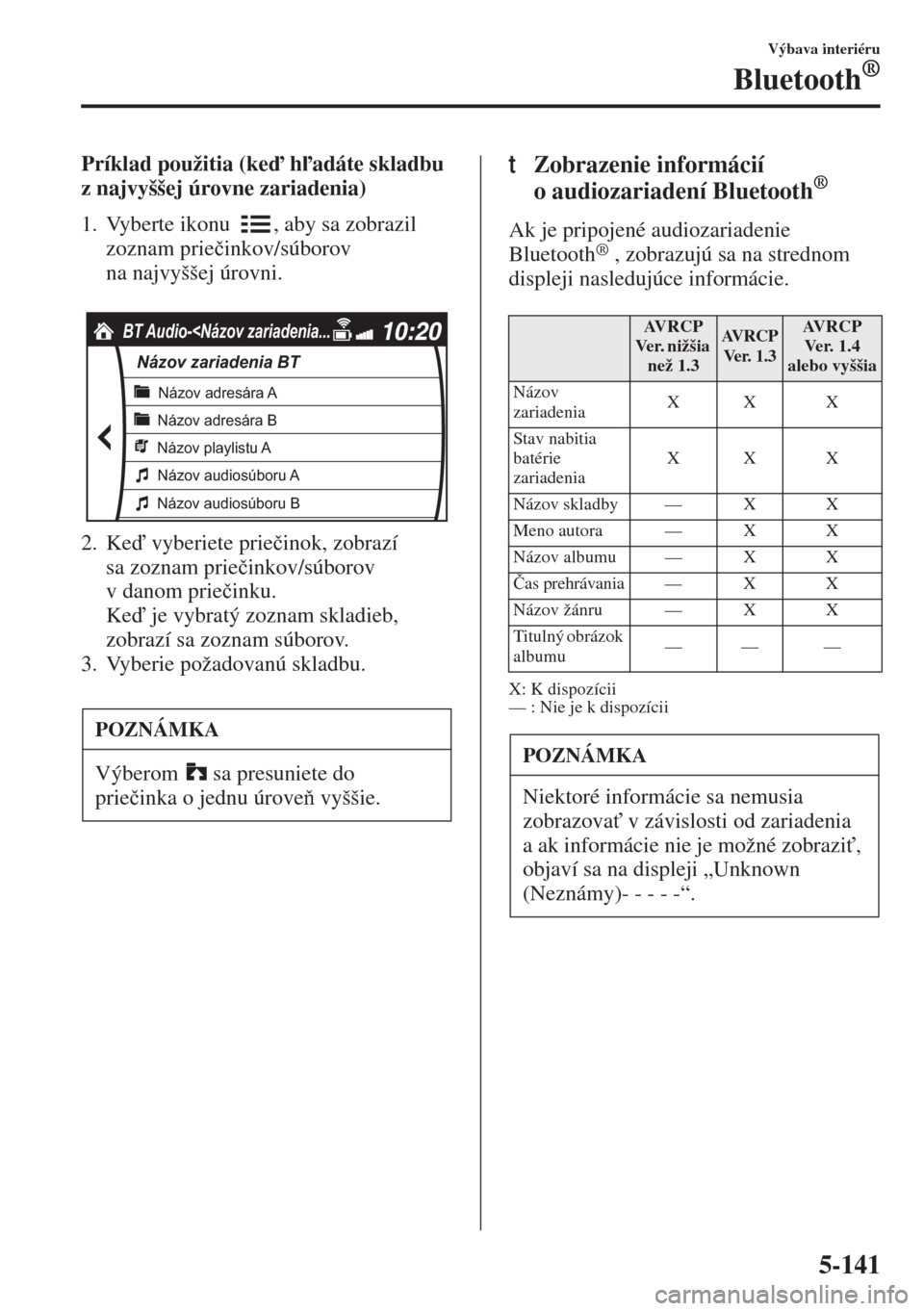 MAZDA MODEL 3 HATCHBACK 2015  Užívateľská príručka (in Slovak) 5-141
Výbava interiéru
Bluetooth®
Príklad použitia (ke hadáte skladbu 
z najvyššej úrovne zariadenia)
1. Vyberte ikonu  , aby sa zobrazil 
zoznam prie�þinkov/súborov 
na najvyššej úr