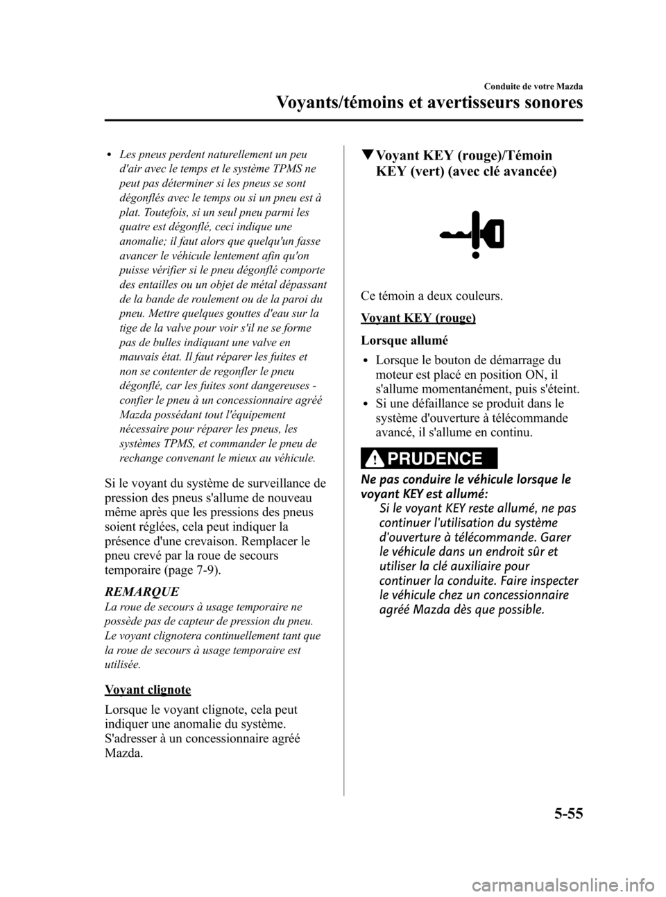 MAZDA MODEL 3 HATCHBACK 2010  Manuel du propriétaire (in French) Black plate (227,1)
lLes pneus perdent naturellement un peu
dair avec le temps et le système TPMS ne
peut pas déterminer si les pneus se sont
dégonflés avec le temps ou si un pneu est à
plat. To