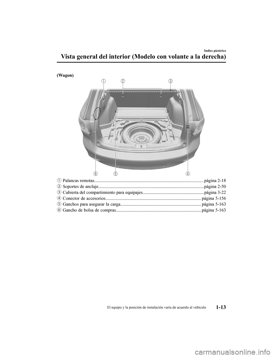 MAZDA MODEL 6 2020  Manual del propietario (in Spanish) (Wagon)
ƒPalancas remotas.......... ...................................................................................... página 2-18
„ Soportes de anclaje......................................