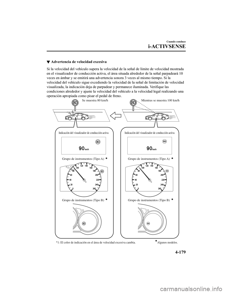 MAZDA MODEL 6 2020 Manual del propietario (in Spanish) ▼Advertencia de velocidad excesiva
Si la velocidad del vehículo supera la velocidad de la señal de
límite de velocidad mostrada
en el visualizador de conducción activa, el área situada alrede MAZDA MODEL 6 2020 Manual del propietario (in Spanish) ▼Advertencia de velocidad excesiva
Si la velocidad del vehículo supera la velocidad de la señal de
límite de velocidad mostrada
en el visualizador de conducción activa, el área situada alrede