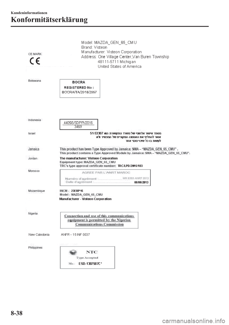 MAZDA MODEL 6 2019  Betriebsanleitung (in German) �.�X�Q�G�H�Q�L�Q�I�R�U�P�D�W�L�R�Q�H�Q
�.�R�Q�I�R�U�P�L�W�l�W�V�H�U�N�O�l�U�X�Q�J
���� 