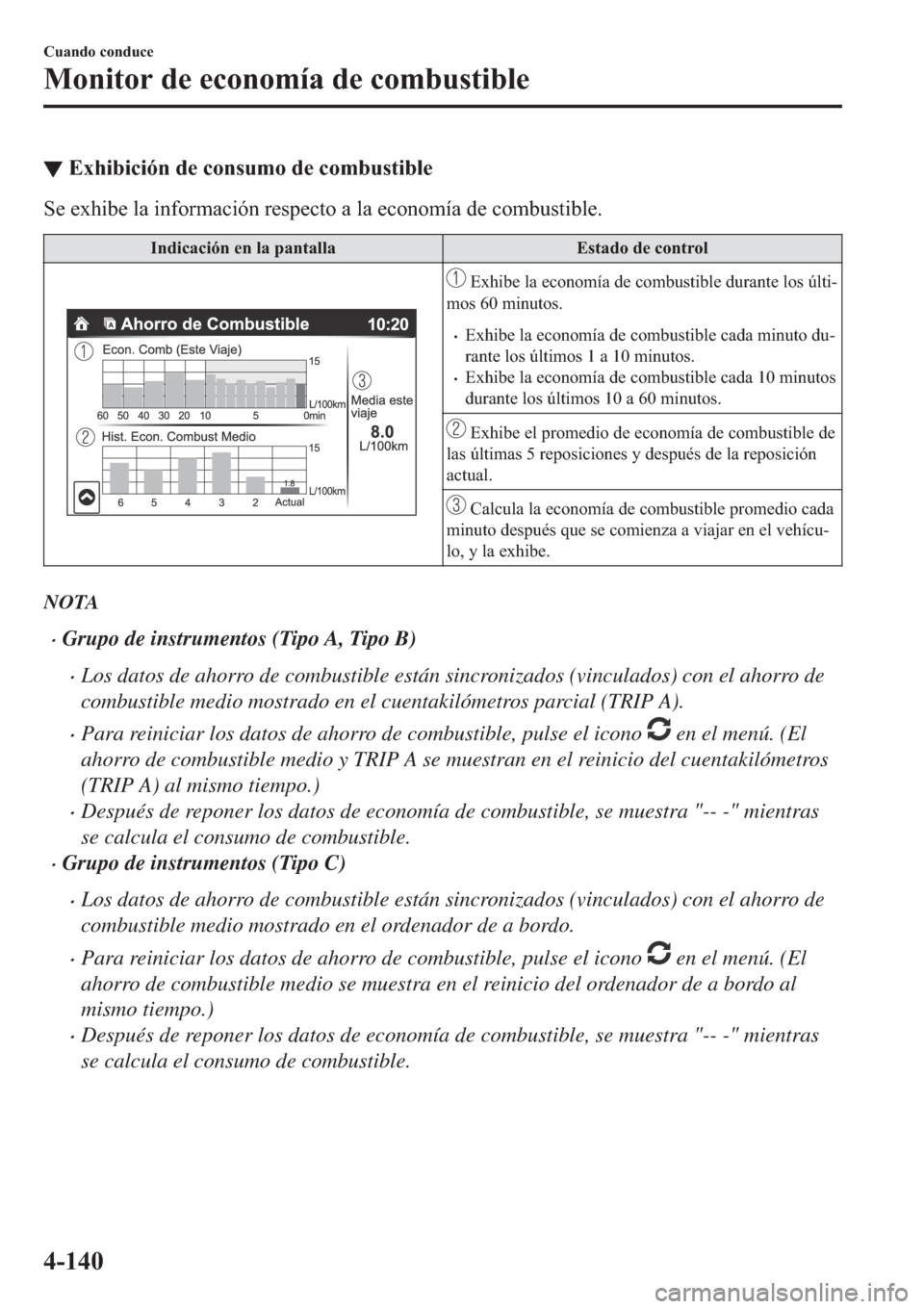 MAZDA MODEL 6 2019  Manual del propietario (in Spanish) ▼�(�[�K�L�E�L�F�L�y�Q��G�H��F�R�Q�V�X�P�R��G�H��F�R�P�E�X�V�W�L�E�O�H
�6�H��H�[�K�L�E�H��O�D��L�Q�I�R�U�P�D�F�L�y�Q��U�H�V�S�H�F�W�R��D��O�D��H�F�R�Q�R�P�t�D��G�H��F�R�P�E�X�V�W�L�E�O�H