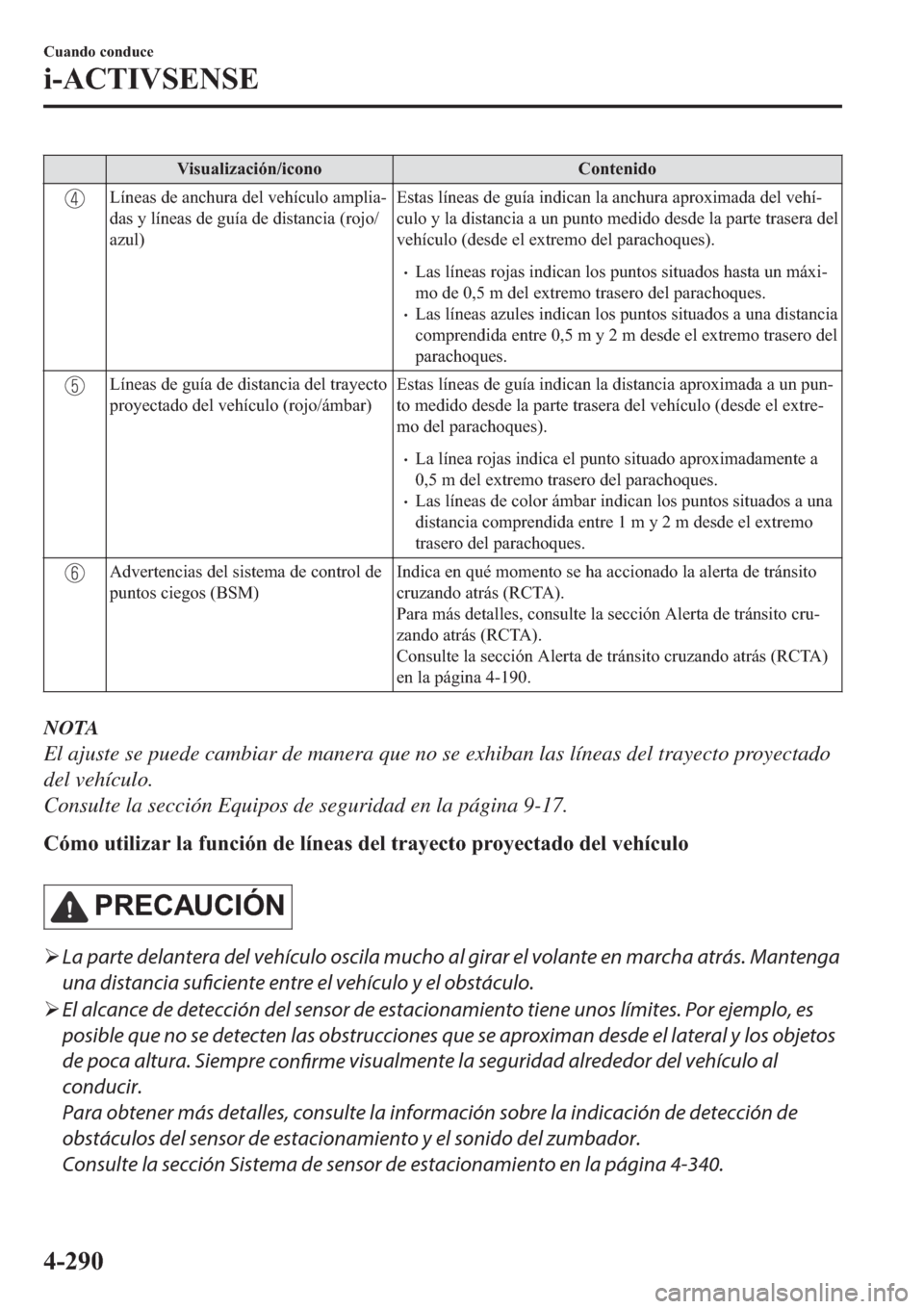 MAZDA MODEL 6 2019  Manual del propietario (in Spanish) �9�L�V�X�D�O�L�]�D�F�L�y�Q��L�F�R�Q�R �&�R�Q�W�H�Q�L�G�R
�/�t�Q�H�D�V��G�H��D�Q�F�K�X�U�D��G�H�O��Y�H�K�t�F�X�O�R��D�P�S�O�L�D(
�G�D�V��\��O�t�Q�H�D�V��G�H��J�X�t�D��G�H��G�L�V�W�D�Q�F�L�