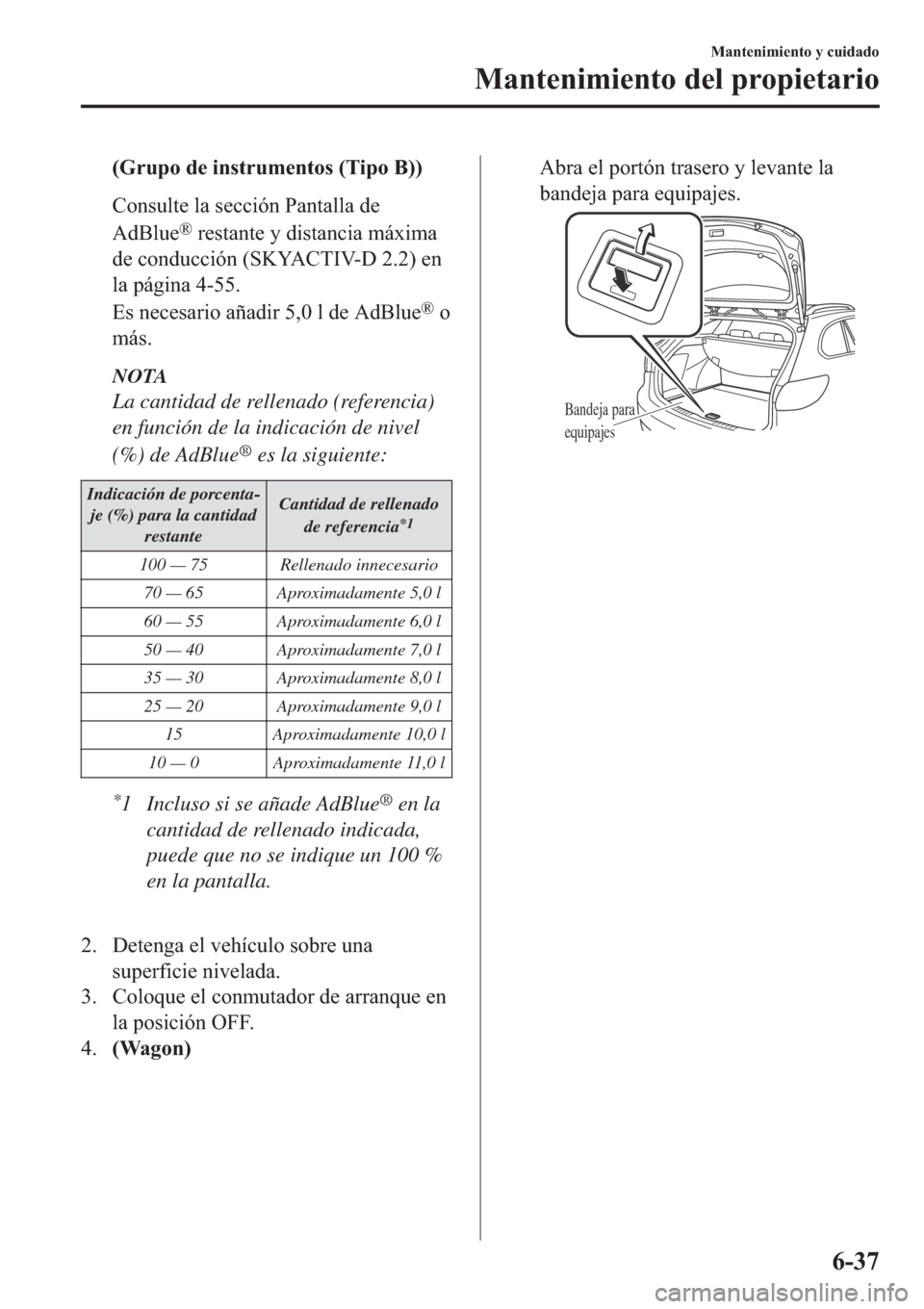 MAZDA MODEL 6 2019  Manual del propietario (in Spanish) ��*�U�X�S�R��G�H��L�Q�V�W�U�X�P�H�Q�W�R�V���7�L�S�R��%��
�&�R�Q�V�X�O�W�H��O�D��V�H�F�F�L�y�Q��3�D�Q�W�D�O�O�D��G�H
�$�G�%�O�X�H
�Š��U�H�V�W�D�Q�W�H��\��G�L�V�W�D�Q�F�L�D��P�i�[�L�P�D