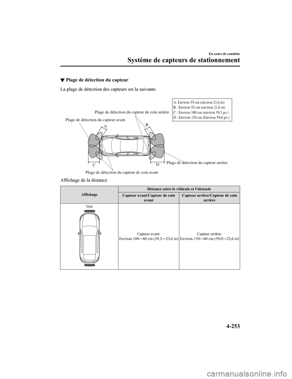 MAZDA MODEL 6 2019 Manuel du propriétaire (in French) ▼Plage de détection du capteur
La plage de détection des capteurs est la suivante.
Plage de détection du capteur avant
Plage de détection du capteur de coin avant Plage de détection du capteu MAZDA MODEL 6 2019 Manuel du propriétaire (in French) ▼Plage de détection du capteur
La plage de détection des capteurs est la suivante.
Plage de détection du capteur avant
Plage de détection du capteur de coin avant Plage de détection du capteu